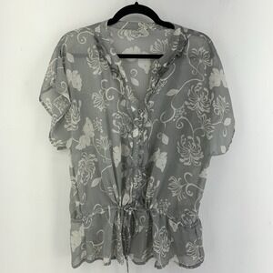 Old Navy‎ Womens Small Sheer Top Butterfly Ruffles Twee Feminine Floral Cottage